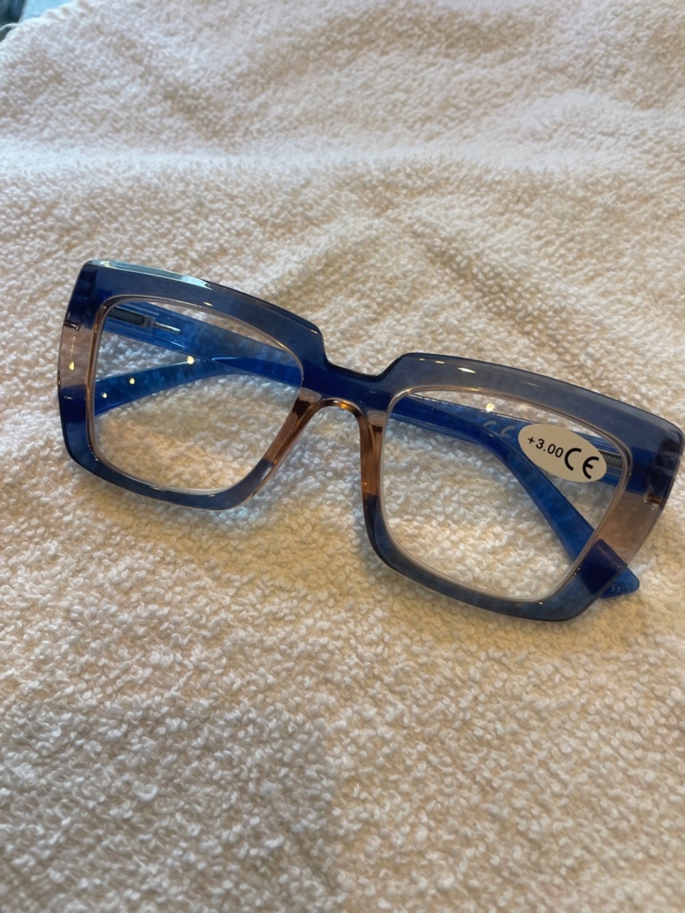 Blue Accent Square Reading Glasses - +3.00